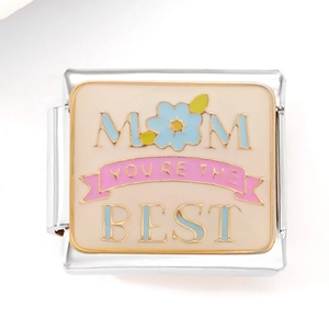 Link per bracciale italiano in acciaio inox con decorazione Mom You're the Best in smalto