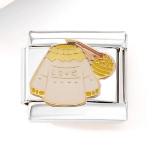 Charm per bracciale italiano in acciaio inossidabile con maglione love e gomitolo di lana