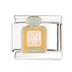 Charm italiano in acciaio inossidabile con design boccetta di profumo e scritta N°1 MOM