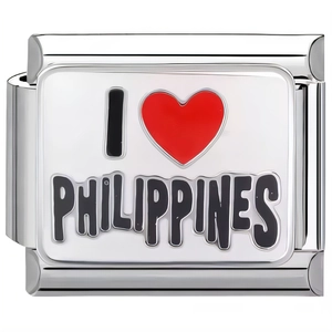 Detail eines Armband-Elements mit I Love Philippines Emaille-Design auf Edelstahl