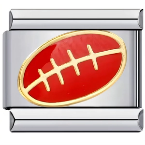 Detailansicht eines italienischen Charm-Moduls mit roter Emaille und goldener Footballnaht