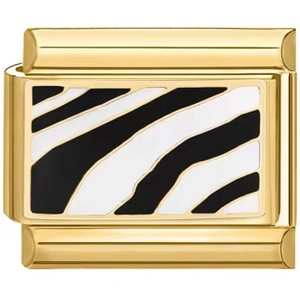 Detailansicht eines goldenen Armband-Moduls mit schwarz-weißem Zebramuster-Inlay