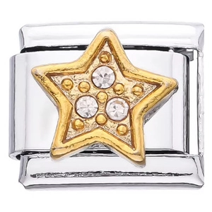 Maglia componibile per bracciale in acciaio con stella dorata e piccoli cristalli