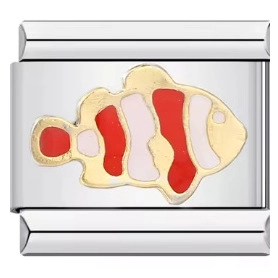 Stainless steel modular link featuring a colorful enamel clownfish charm for DIY bracelets