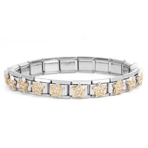 Detailansicht eines italienischen Armbands mit goldenen Sternen und Kristall-Strass