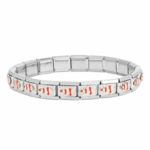 Detailaufnahme des italienischen Armbands mit roten Clownfisch-Gliedern aus Edelstahl