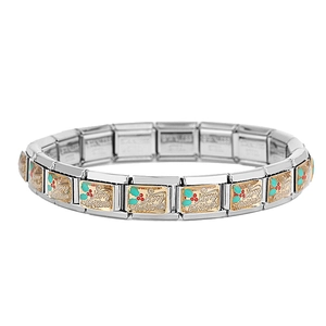 Nahaufnahme des italienischen Armbandglieds mit Merry Christmas Schriftzug und Stechpalme