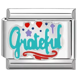 Pulsera de eslabones de acero inoxidable estilo italiano con texto Grateful y dijes