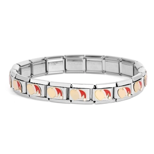 Makroaufnahme von italienischen Edelstahl-Armbandgliedern mit Weihnachtsherz-Anhängern