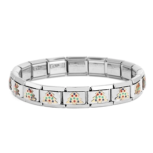 Details von italienischem Charm-Armband mit goldenen Weihnachtsbäumen und Emaille