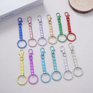 Close-up of colorful stainless steel lobster clasp keychains in twelve vibrant shades