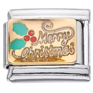 Detailaufnahme des Merry Christmas Charm-Links für italienische Modularmbänder