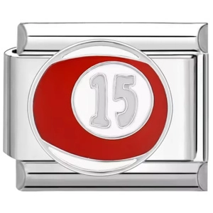 Charm italien modulaire en acier inoxydable avec motif boule de billard numéro 15