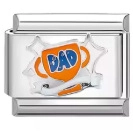 Eslabón de pulsera italiana con trofeo naranja y texto DAD en acero inoxidable