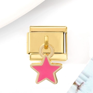 Stainless Steel Italian Charm Bracelet Links Gold Plated Enamel Star Heart Shell Artificial Pearl Portrait Pendant DIY Jewelry Making