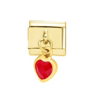Détail du charm modulaire doré avec cristal cœur rouge facetté pour bijoux DIY