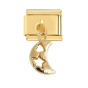 Golden stainless steel modular charm with crescent moon, star, and heart cutouts