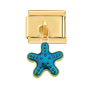 Maillon italien doré avec pendentif étoile de mer en émail bleu pour bracelets modulables