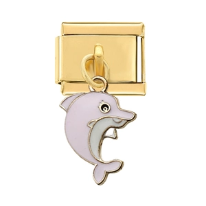 Détail du maillon italien doré avec pendentif dauphin en émail violet pour bracelet DIY