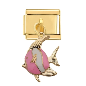 Lien de charme italien avec pendentif poisson tropical doré et détails en émail rose