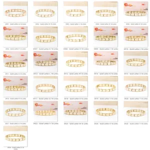 Bracelet à breloques italien avec 18 maillons en acier doré et lettres de l'alphabet