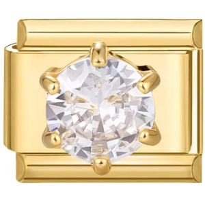 Maillon de charme DIY 9mm en acier inoxydable doré avec zircone ronde claire