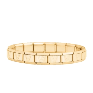 Bracciale componibile dorato in acciaio inossidabile con lettera V incisa stile italiano