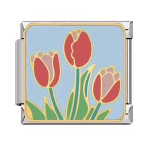 Primer plano de charm modular de 9mm en acero inoxidable con diseño de tulipán