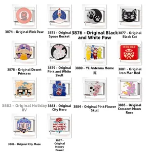 Italian charm bracelet links made of stainless steel with diverse DIY cartoon motifs