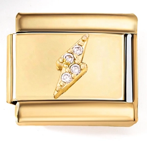 18K gold plated stainless steel Italian charm bracelet link with a zircon lightning bolt