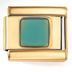 Modular 18K gold-plated link charm with square teal zircon gemstone for Italian bracelets