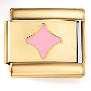 Detailed macro view of an Italian charm link featuring a pink star in gold-plated steel
