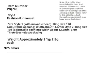 Guide des tailles détaillant les mesures des bagues infini en argent sterling S925