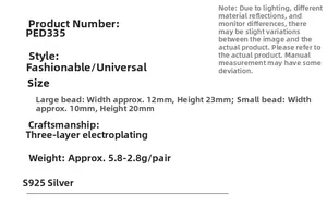 Specifiche dettagliate su dimensioni e materiali degli orecchini in argento S925