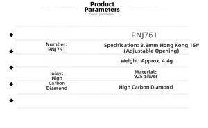 Detailed size and material specifications for 925 silver adjustable emerald style ring