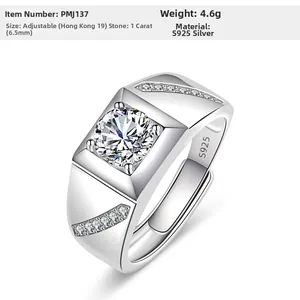 Makroaufnahme eines S925 Sterlingsilber Herrenrings mit einem 1 Karat Moissanit Hauptstein
