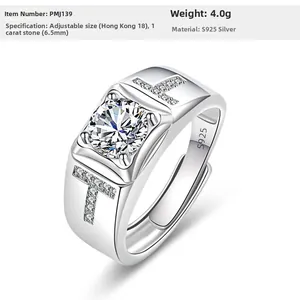 Details des S925 Silber Herrenrings mit 1ct Moissanit und eingraviertem S925 Stempel