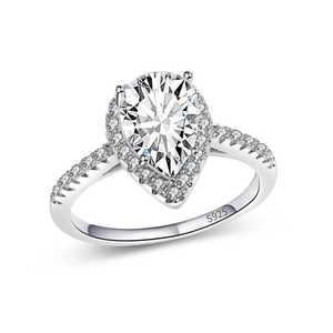 Luxuriöser S925 Sterlingsilber Ring mit 3ct birnenförmigem Diamantsimulant und Halo