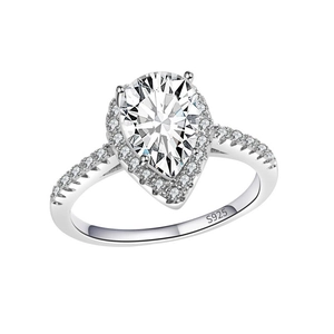 Luxuriöser S925 Silberring mit einem 3-Karat Birnenschliff-Diamanten und Halo-Fassung
