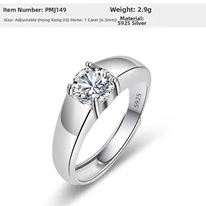 Detailansicht S925 Sterlingsilber Ring mit einem runden 1-Karat Brillant Solitärstein