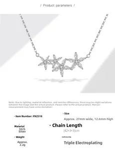 Detail showing S925 sterling silver flower necklace dimensions and adjustable chain length