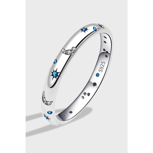 Anello in Argento Sterling 925 Stella Luna per Donna Design Romantico Galassia Con Zirconia Cubica Blu Bianca Intarsiata Gioielli