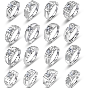 925 Sterlingsilber Herren Ring Rund Zirkonia Verstellbare Öffnung Verlobung Hochzeit Band Luxus Business Mode Männlicher Schmuck