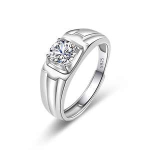 Klassischer S925 Silberring für Herren mit großem Zirkon und robustem, breitem Band