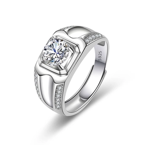 Herrenring aus S925 Sterlingsilber mit quadratischem Schliff und rundem Zirkonia-Hauptstein