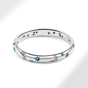 Anello s925 in argento sterling con gemme blu e incisioni a luna crescente