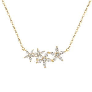 S925 sterling silver flower necklace with 18k gold plating and marquise cut zircon stones