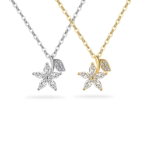 Collier Pendentif Feuille de Fleur de Cerisier en Argent Sterling 925 Incrusté de Zircone Plaqué Or Minimaliste Elégant pour Femme