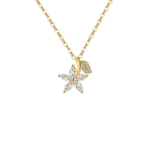 Collier minimaliste en argent S925 avec pendentif fleur dorée et détail de feuille