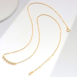Minimalistische S925 sterling zilveren vergulde ketting met zes ronde zirkonia bedeltjes